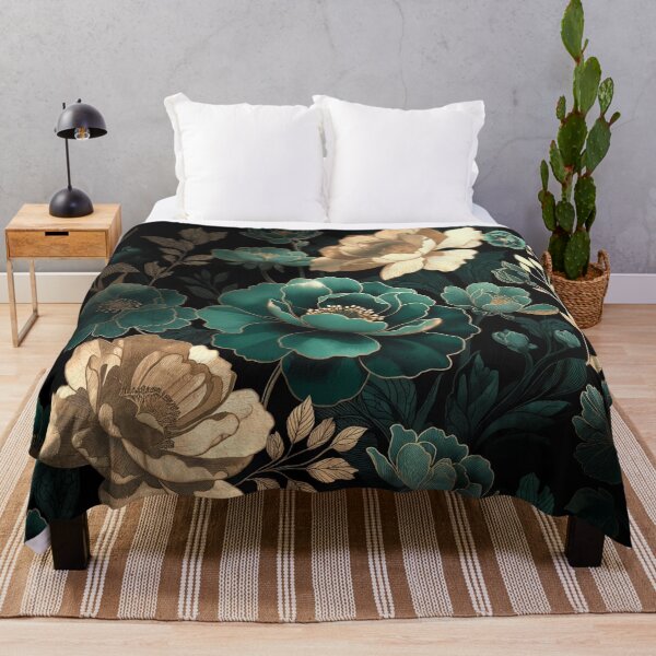 Item preview, Dark Floral Pattern with Teal and Cream designed and sold by IntelliMindDesigns.
