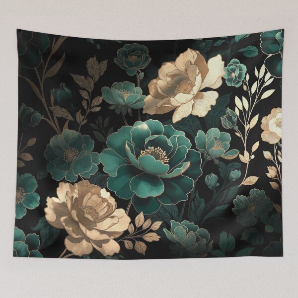 Item preview, Dark Floral Pattern with Teal and Cream designed and sold by IntelliMindDesigns.