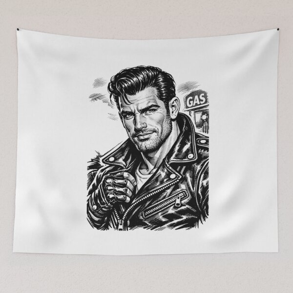 Item preview, 1950s Gay Leather Biker Daddy Gas Stop Leder Pride Graphic Design designed and sold by ItsAKinkThing.