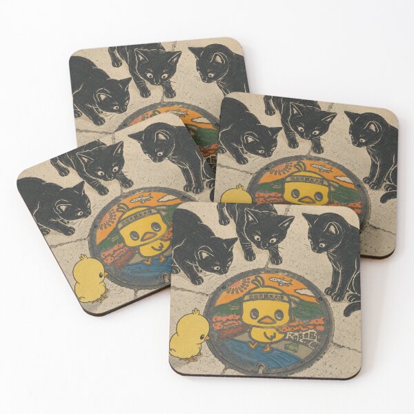 Item preview, Curious Black Cats and Chick Meeting the Ikeda City Manhole Cover designed and sold by Komatoya.