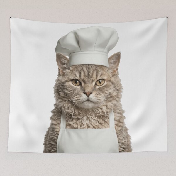 Item preview, Funny Selkirk Rex Cat Chef Realistic Animal Cooking Humor Art designed and sold by LazyOwlStore.