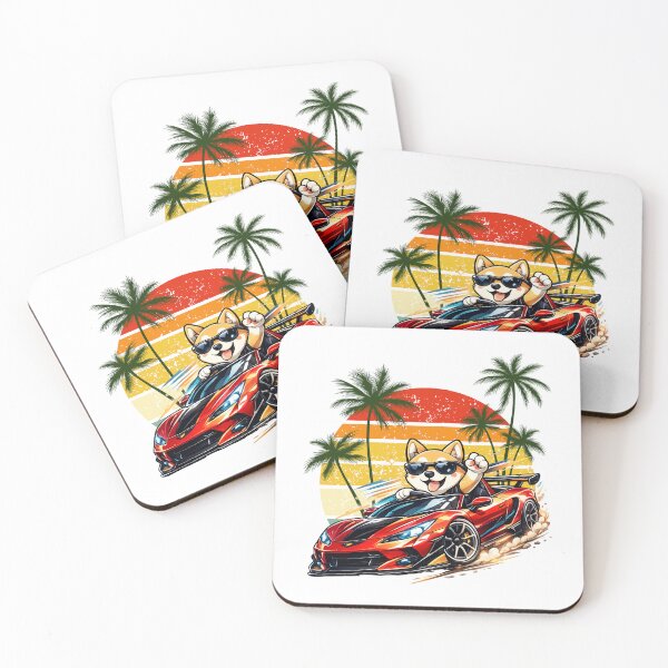 Item preview, Cool Shiba Inu Driving Sports Car Retro Sunset designed and sold by yuki-hana.