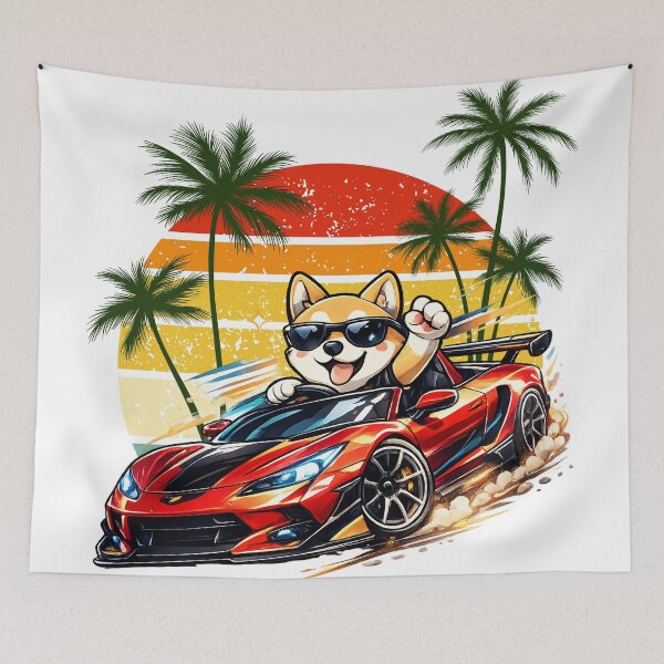 Item preview, Cool Shiba Inu Driving Sports Car Retro Sunset designed and sold by yuki-hana.