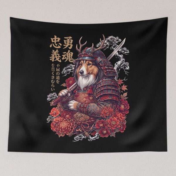 Item preview, Japanese Shetland Sheepdog Art Samurai Aesthetic Dog Owner designed and sold by DoodleTortle.
