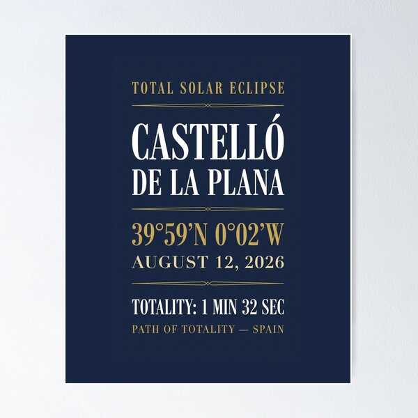 Item preview, Castelló de la Plana Solar Eclipse Spain 2026 Totality designed and sold by CalmCapy Co.
