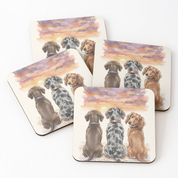 Item preview, Dachshund Brotherhood Sunset Watercolor - Cozy Wiener Dogs Art designed and sold by K Design Store.