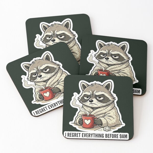 Item preview, I Regret Everything Before 9AM Cozy Raccoon Morning Humor designed and sold by SoftAuraStudi0.