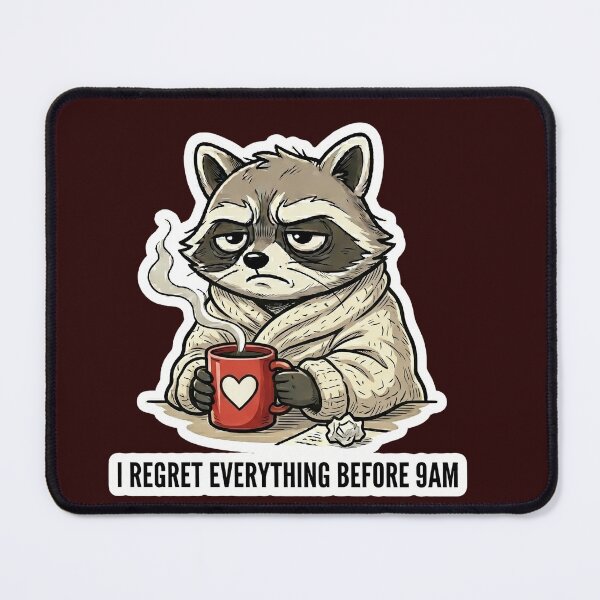 Item preview, I Regret Everything Before 9AM Cozy Raccoon Morning Humor designed and sold by SoftAuraStudi0.
