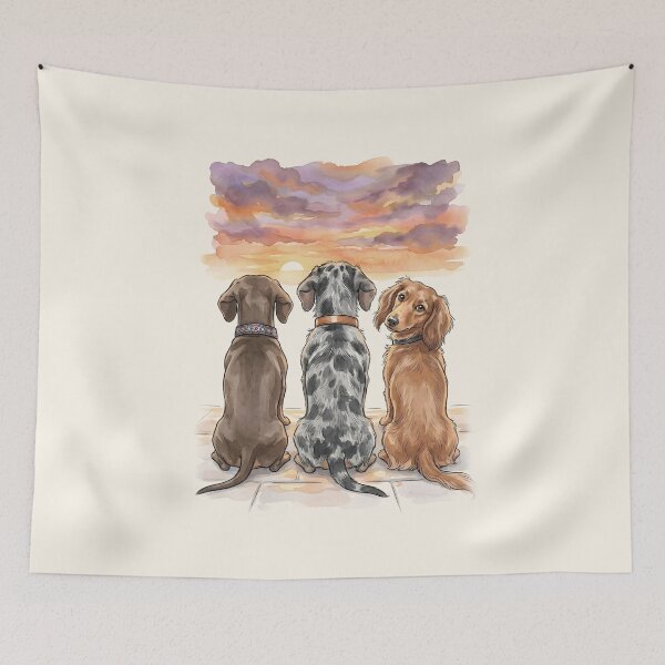 Item preview, Dachshund Brotherhood Sunset Watercolor - Cozy Wiener Dogs Art designed and sold by KINKDesign.