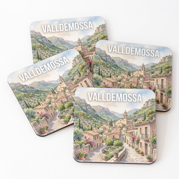 Item preview, Valldemossa Spain Village Poster - Romantic Mountain Watercolor Art designed and sold by ryanguas.