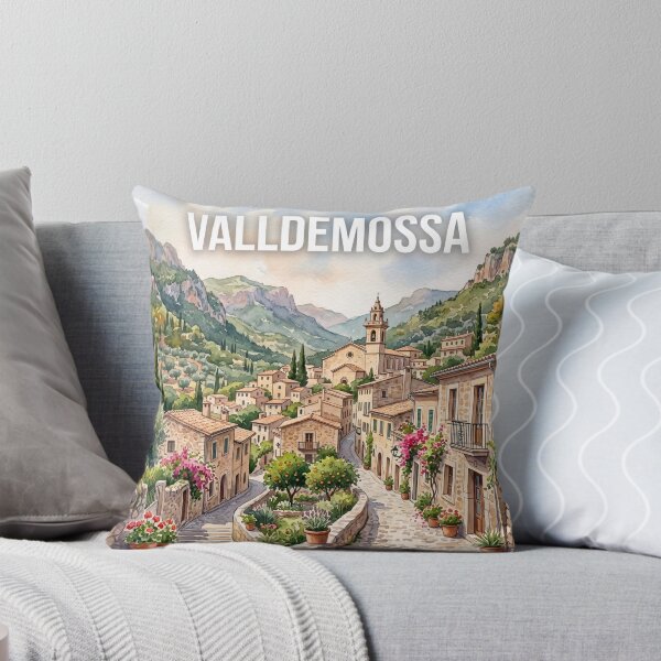 Item preview, Valldemossa Spain Village Poster - Romantic Mountain Watercolor Art designed and sold by ryanguas.