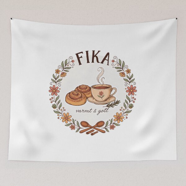 Item preview, Fika Time – Scandinavian Coffee & Cinnamon Buns Folk Art Design designed and sold by ArcticFoxStudio.