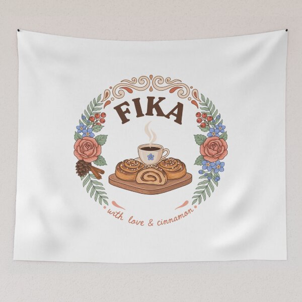 Item preview, Fika Time – Scandinavian Coffee & Cinnamon Buns Folk Art Design designed and sold by ArcticFoxStudio.