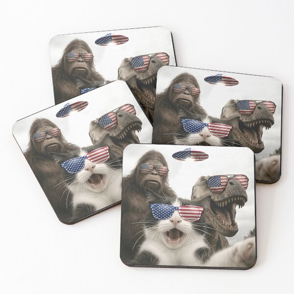 Item preview, Patriotic Cat Selfie with Bigfoot Dinosaur UFO 4th July designed and sold by Littermin.