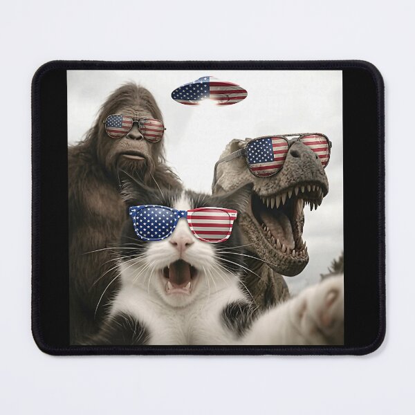 Item preview, Patriotic Cat Selfie with Bigfoot Dinosaur UFO 4th July designed and sold by Littermin.