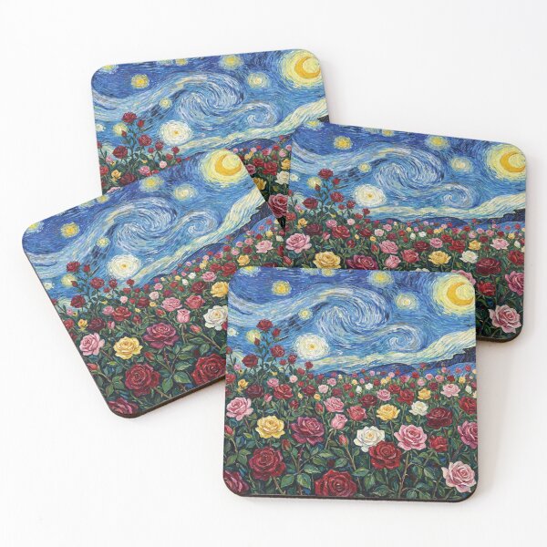 Item preview, Starry Night Rose Garden Impressionism Vincent Van Gogh Style Art designed and sold by WormJ.