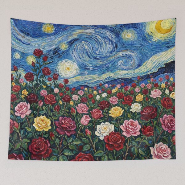 Item preview, Starry Night Rose Garden Impressionism Vincent Van Gogh Style Art designed and sold by WormJ.