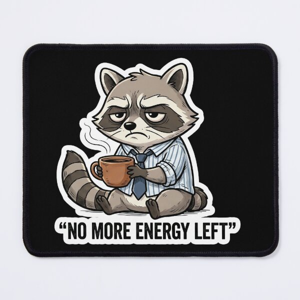 Item preview, No More Energy Left Funny Raccoon Office Humor designed and sold by SoftAuraStudi0.