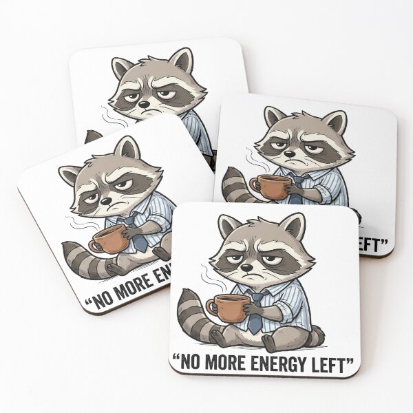 Item preview, No More Energy Left Funny Raccoon Office Humor designed and sold by SoftAuraStudi0.