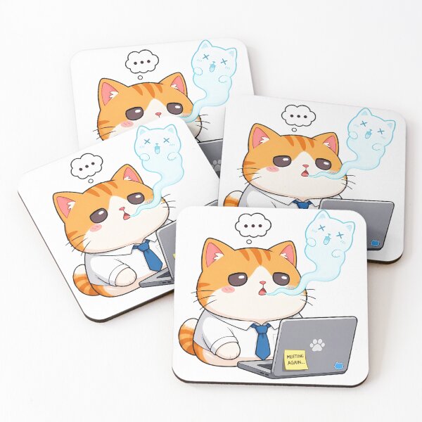 Item preview, Funny Bored Cat Office Meeting Soul Out designed and sold by TokyoToastLab.
