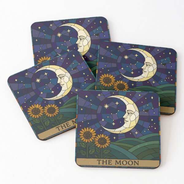 Item preview, The Moon Tarot Card Stained Glass Mosaic Sunflowers Gothic Art designed and sold by WormJ.