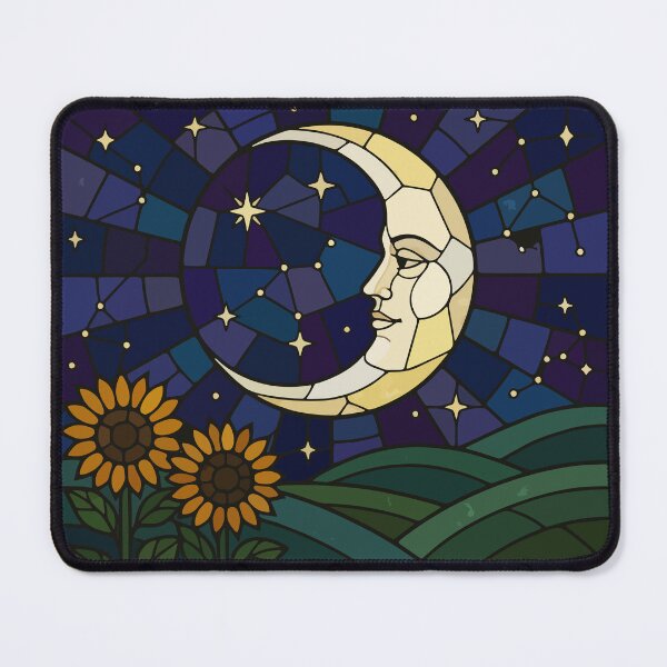 Item preview, The Moon Tarot Card Stained Glass Mosaic Sunflowers Gothic Art designed and sold by WormJ.