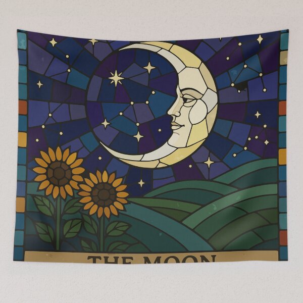 Item preview, The Moon Tarot Card Stained Glass Mosaic Sunflowers Gothic Art designed and sold by WormJ.