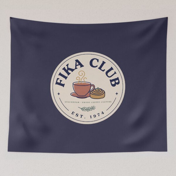 Item preview, Fika Club Stockholm – Swedish Coffee Culture Vintage Badge Design designed and sold by ArcticFoxStudio.