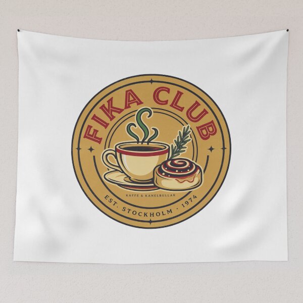 Item preview, Fika Club Stockholm – Swedish Coffee Culture Vintage Badge Design designed and sold by ArcticFoxStudio.