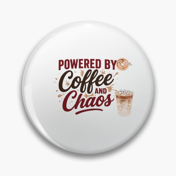 Item preview, "Powered By Coffee and Chaos" Funny Typography Design with picture of mocha hot and cold coffee for Essential T-shirt and apparel  designed and sold by MKTreasures.