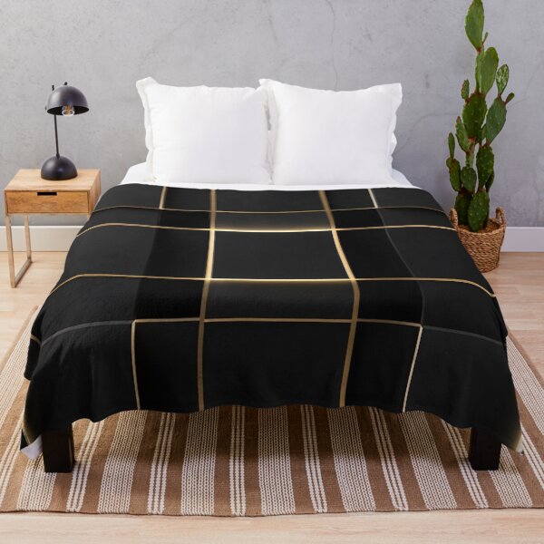 Item preview, Black Tile with Warm Gold Glowing Grid Lines designed and sold by IntelliMindDesigns.