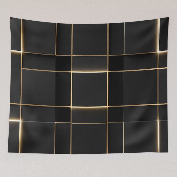 Item preview, Black Tile with Warm Gold Glowing Grid Lines designed and sold by IntelliMindDesigns.