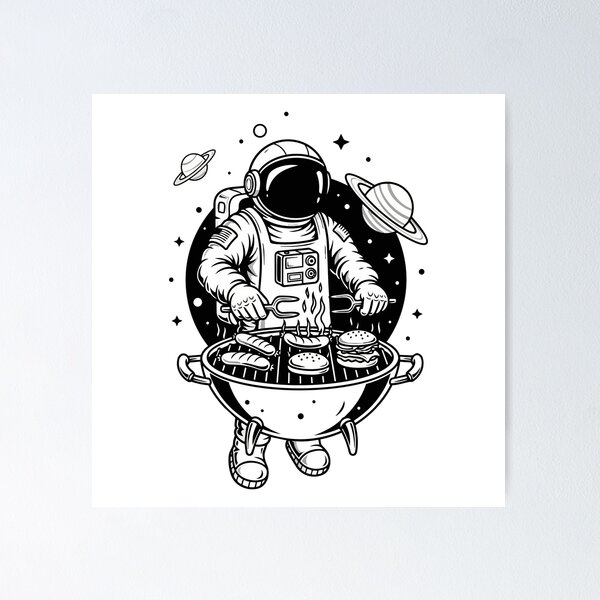 Item preview, Funny Astronaut BBQ in Space - Black and White designed and sold by PixelCatalyst.