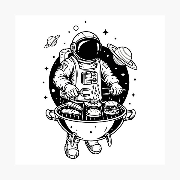 Item preview, Funny Astronaut BBQ in Space - Black and White designed and sold by PixelCatalyst.