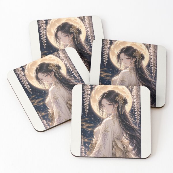 Item preview, Moonlit White Wisteria Maiden | Japanese Fantasy Art designed and sold by KawaiiLabo.