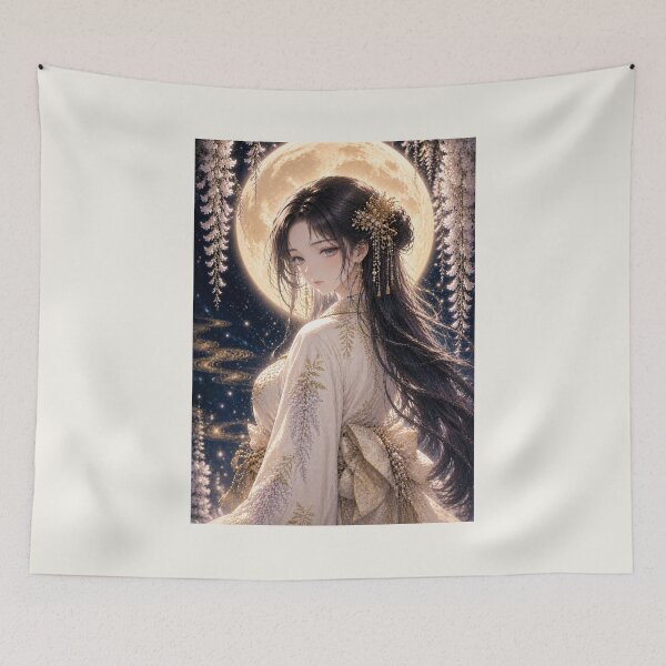 Item preview, Moonlit White Wisteria Maiden | Japanese Fantasy Art designed and sold by KawaiiLabo.