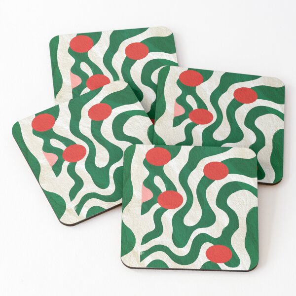 Item preview, Abstract Wavy Green Pattern Retro Red Dots Textured Graphic Art designed and sold by WormJ.