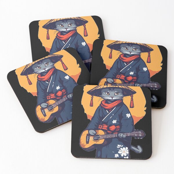 Item preview, Samurai Cat Serenade – Feline Guitar Wanderer designed and sold by halibutgoatramb.