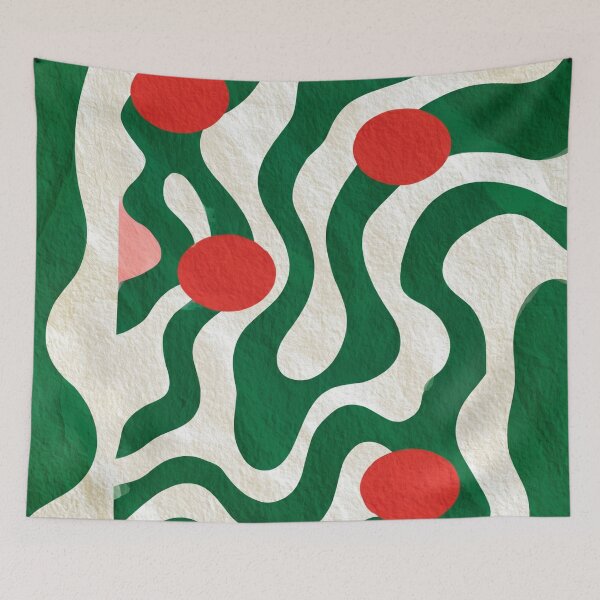 Item preview, Abstract Wavy Green Pattern Retro Red Dots Textured Graphic Art designed and sold by WormJ.