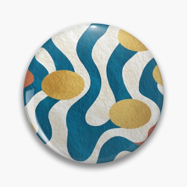 Item preview, Abstract Wavy Teal Pattern Retro Metallic Gold Dots Graphic Art designed and sold by WormJ.