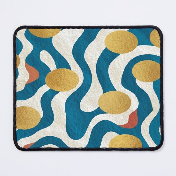 Item preview, Abstract Wavy Teal Pattern Retro Metallic Gold Dots Graphic Art designed and sold by WormJ.