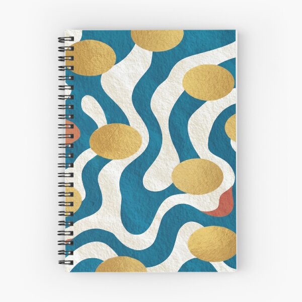 Item preview, Abstract Wavy Teal Pattern Retro Metallic Gold Dots Graphic Art designed and sold by WormJ.