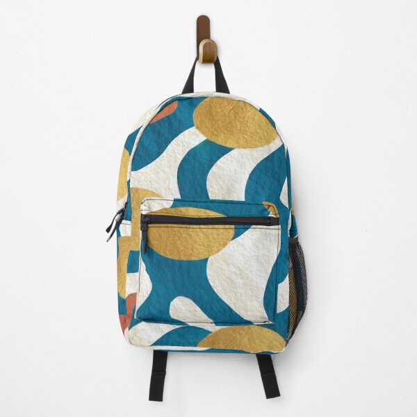 Item preview, Abstract Wavy Teal Pattern Retro Metallic Gold Dots Graphic Art designed and sold by WormJ.