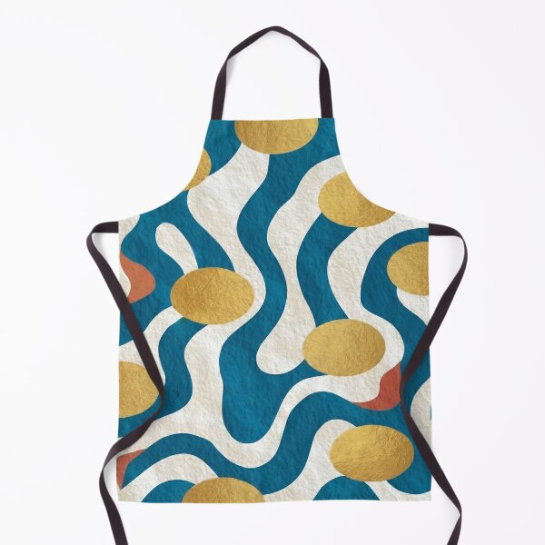 Item preview, Abstract Wavy Teal Pattern Retro Metallic Gold Dots Graphic Art designed and sold by WormJ.