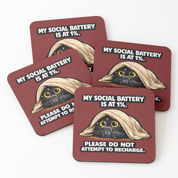 Item preview, My Social Battery Is At 1 Percent Funny Black Cat Introvert Humor designed and sold by DryHumorPrints.