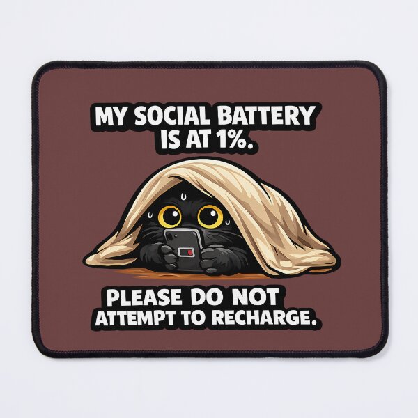 Item preview, My Social Battery Is At 1 Percent Funny Black Cat Introvert Humor designed and sold by DryHumorPrints.