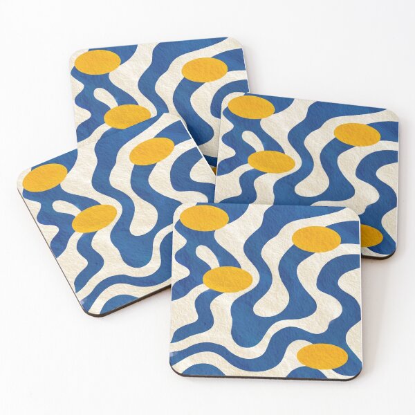 Item preview, Abstract Wavy Blue Pattern Retro Yellow Dots Textured Graphic Art designed and sold by WormJ.