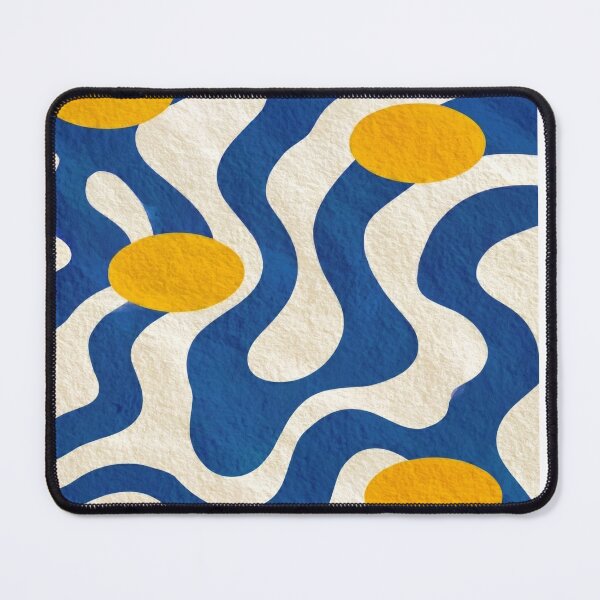 Item preview, Abstract Wavy Blue Pattern Retro Yellow Dots Textured Graphic Art designed and sold by WormJ.