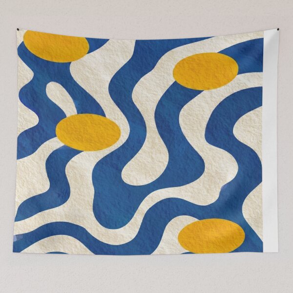 Item preview, Abstract Wavy Blue Pattern Retro Yellow Dots Textured Graphic Art designed and sold by WormJ.