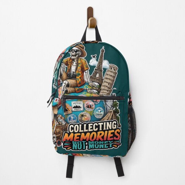 Item preview, Collecting Memories Not Money Skeleton Traveler Sticker designed and sold by Ecocrushstudio.
